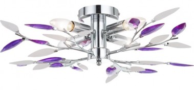 Deckenleuchte Deckenlampe Designlampe Lila Bl&auml;tter Chrom Globo Giulietta 63167-4