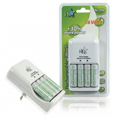 Ladeger�t + 4x 1,6 V Ni-Zn AA Akkus Batterielader Aufladestation HQ-Charger1.6V