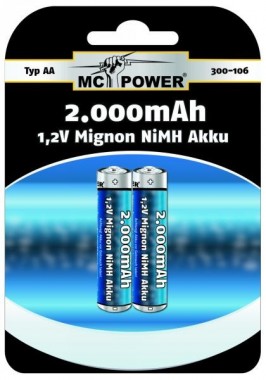 Mignon-Akku McPower 1,2V 2000mAh Typ AA NiMH 2er Blister Batterie 300106