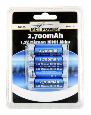 Mignon-Akku McPower 1,2V 2700mAh Typ AA NiMH 4er Blister Batterien 300113