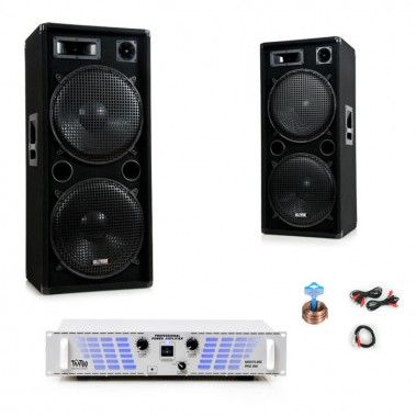 etc-shop 3000W PA Anlage Boxen Verst&auml;rker Lautsprecher Endstufe Party Kabelset DJ-721