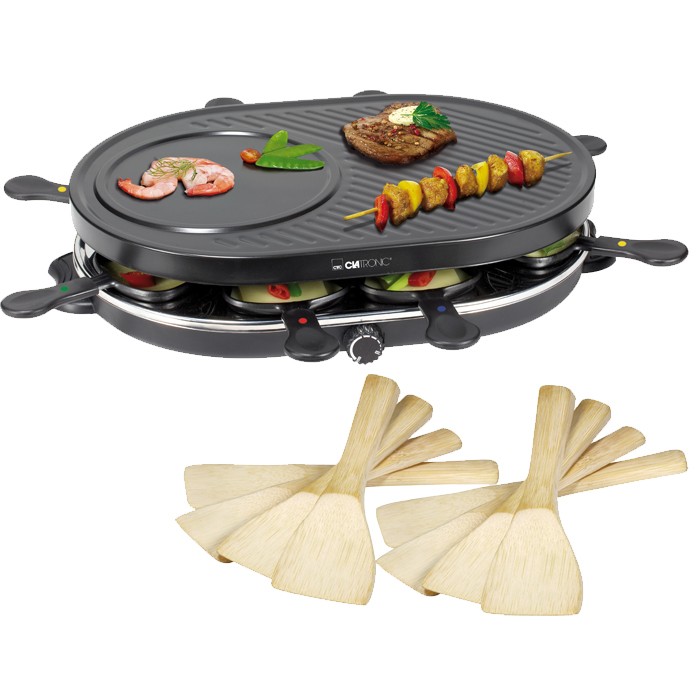 Raclette Table Grill With 8 Pans and 8 Wooden Tools Thermostatically