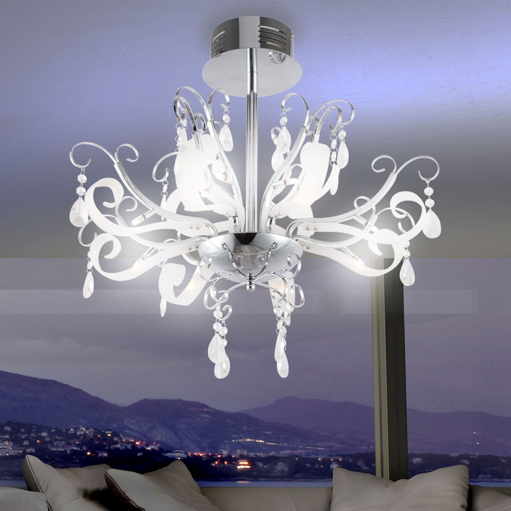 DESIGN Wohnzimmer Kronleuchter Chrom Kristall Hängelampe Lüster