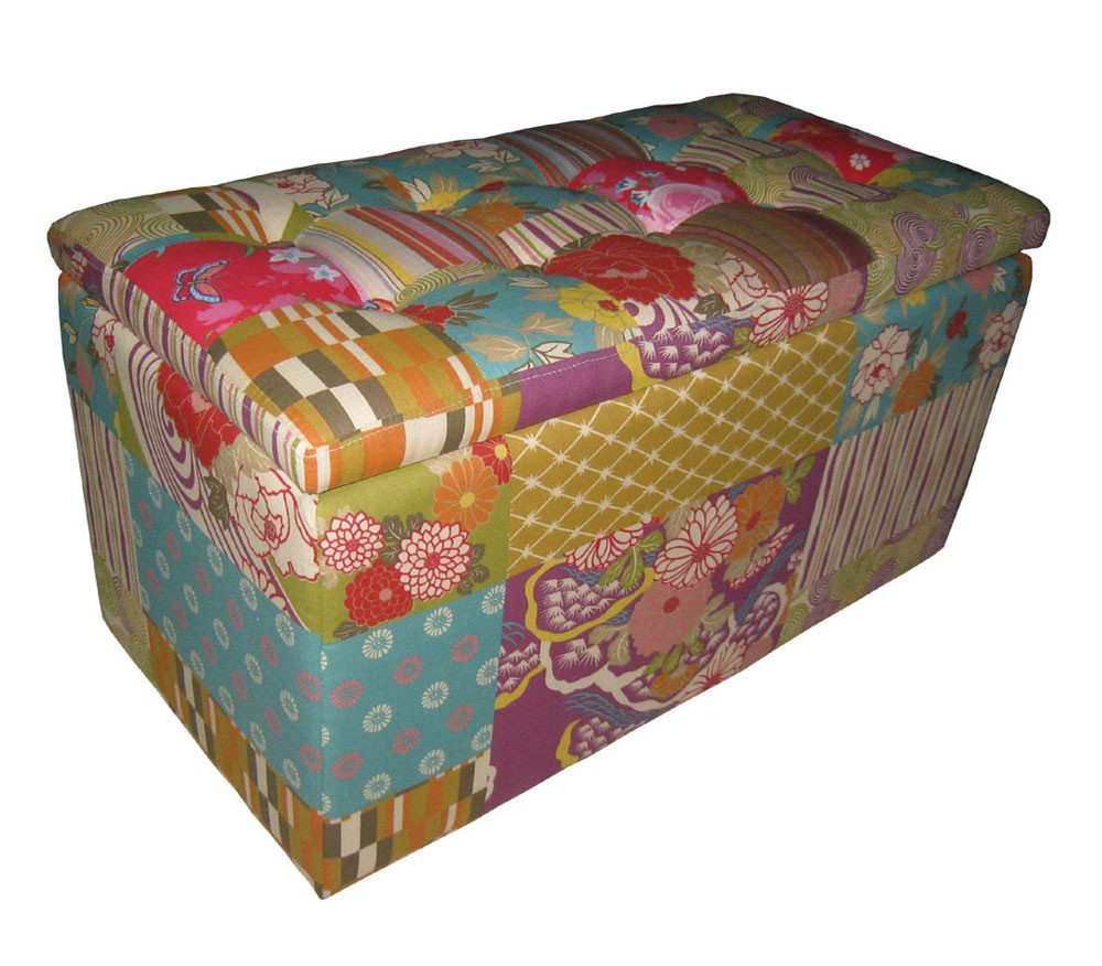 Patchwork Hocker Sitzbank Armlehnstuhl Stauraumbox Box Bank Kiste