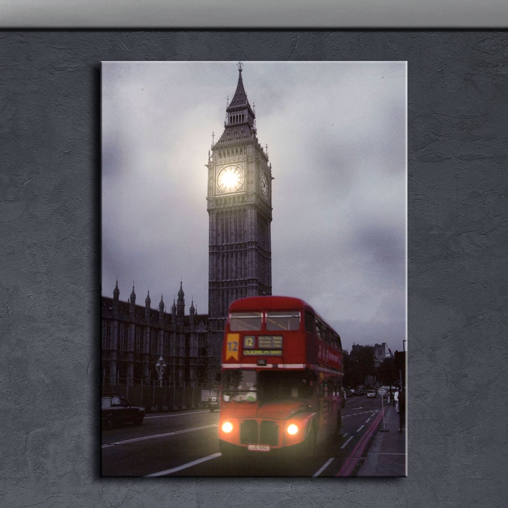 Led leuchtbild london roter bus big ben graustufen wohnzimmer deko ...