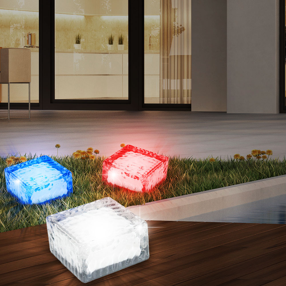 3er Set LED Solarleuchten rot weiss blau in Eiswürfelform – Bild 4