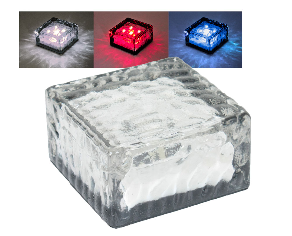 3er Set LED Solarleuchten rot weiss blau in Eiswürfelform – Bild 1