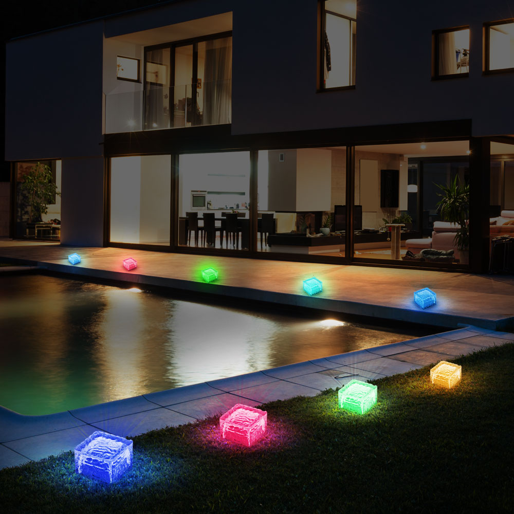 3er Set LED Solarleuchten rot weiss blau in Eiswürfelform – Bild 2