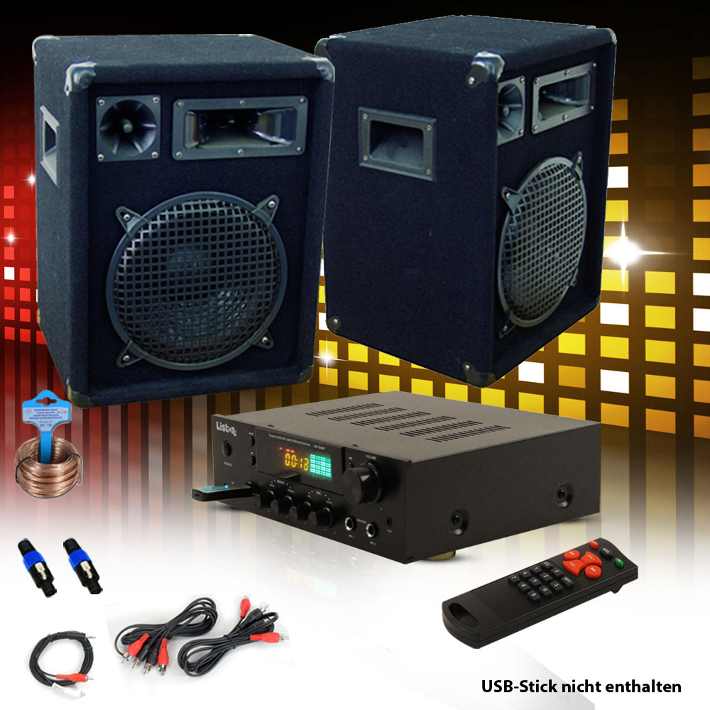 PA Anlage mit Bluetooth USB MP3 Receiver und 800 Watt Boxen – Bild 2