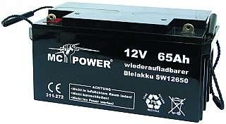 Bleiakku McPower 12V/65Ah LxBxH 350x166x179mm, 22,0kg
