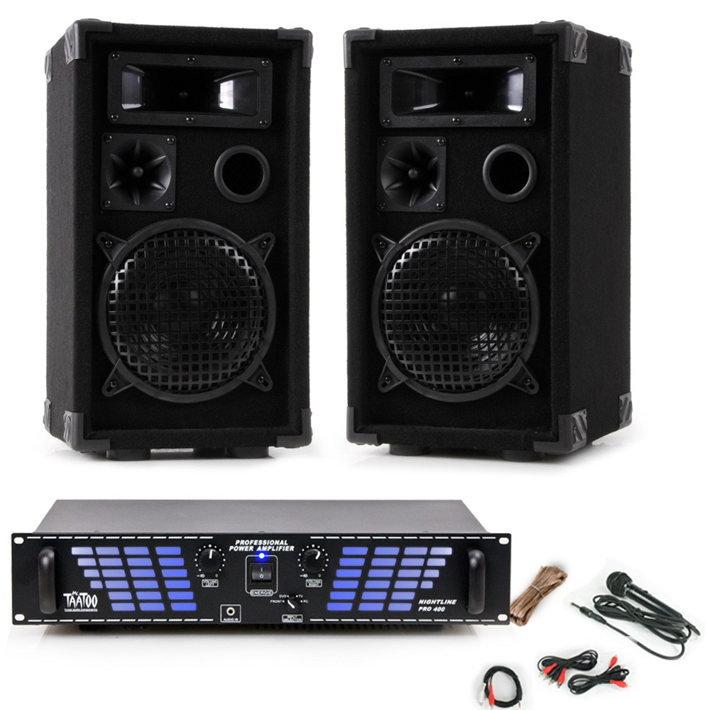1200W PA Musikanlage mit Boxen Endstufe und Kabeln DJ-124 – Bild 1