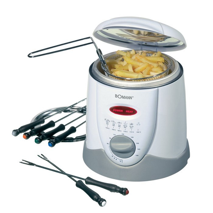 2 in 1 Fondue Fritteuse Friteuse inkl Zubehör 1 Liter Cool Touch Bomann FFR 1290