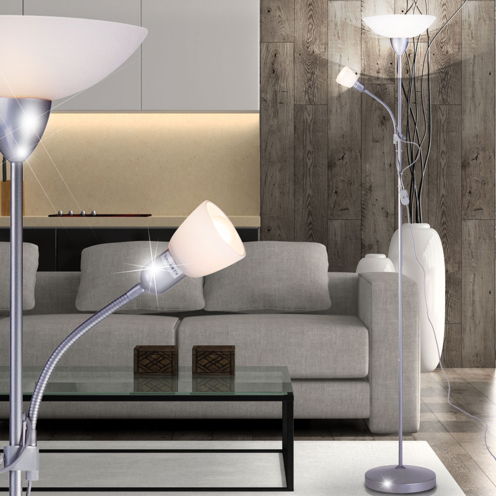Deckenfluter aus silbernem Metall mit Leselampe – Bild 6