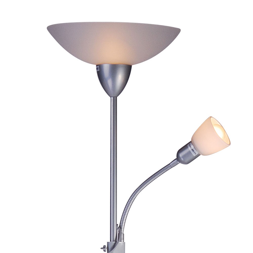 Deckenfluter aus silbernem Metall mit Leselampe – Bild 7