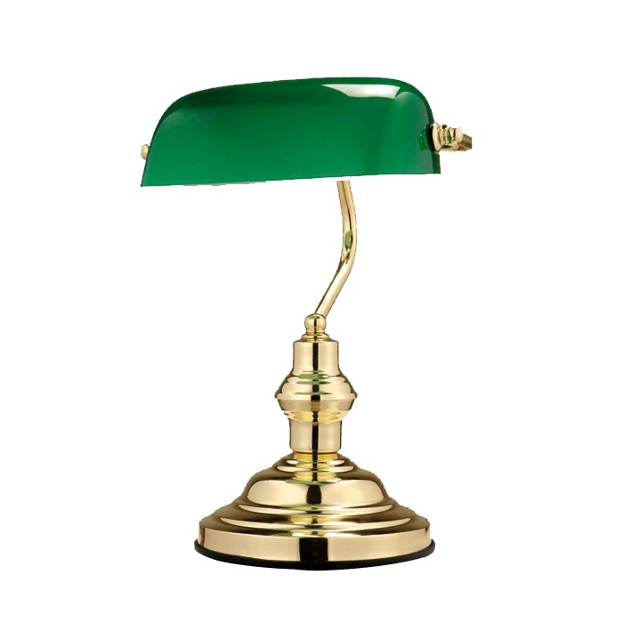 Antike Schreibtischlampe aus Metall Messing mit grünem Glas – Bild 5