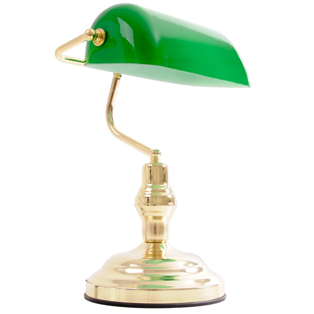 Antike Schreibtischlampe aus Metall Messing mit grünem Glas – Bild 1