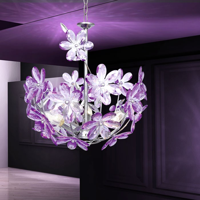 Hängeleuchte Purple aus Chrom mit Acrylblüten PURPLE – Bild 6