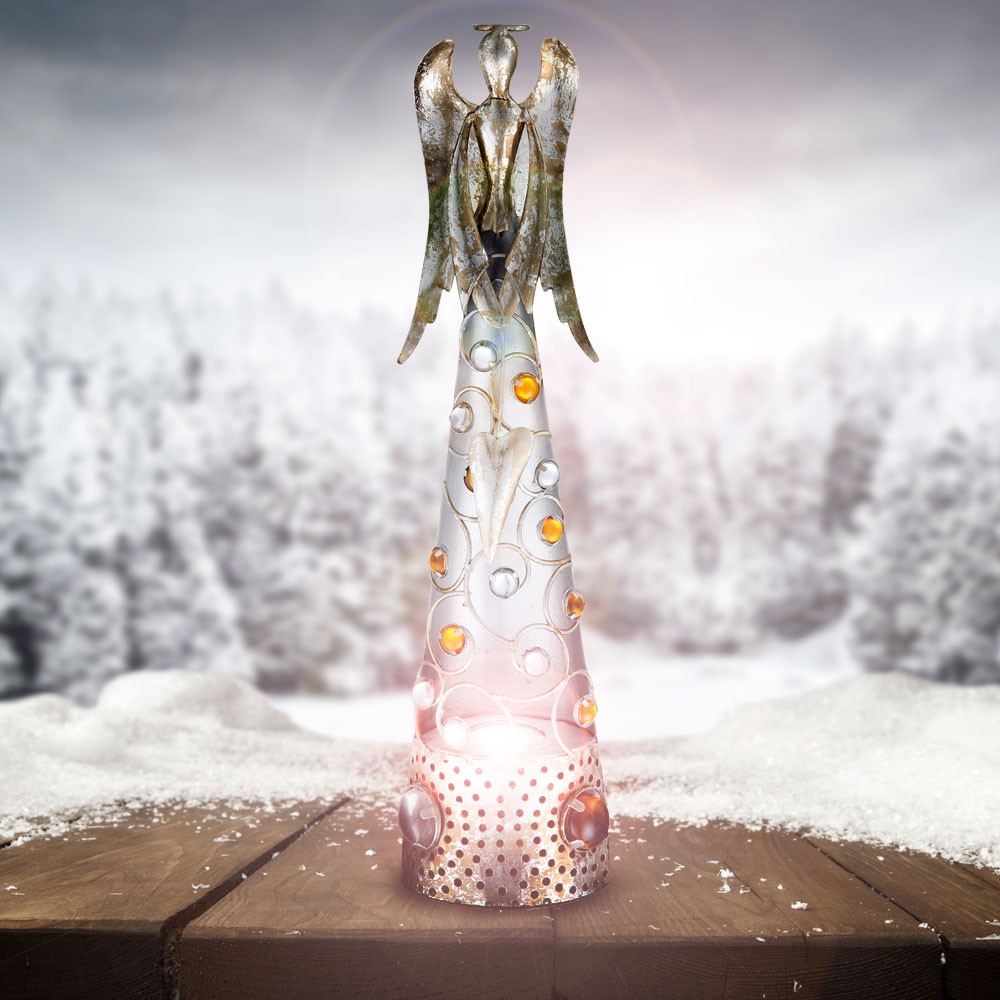 Weihnachtsengel in Metall weiß-gold und Glasdekor bunt – Bild 2