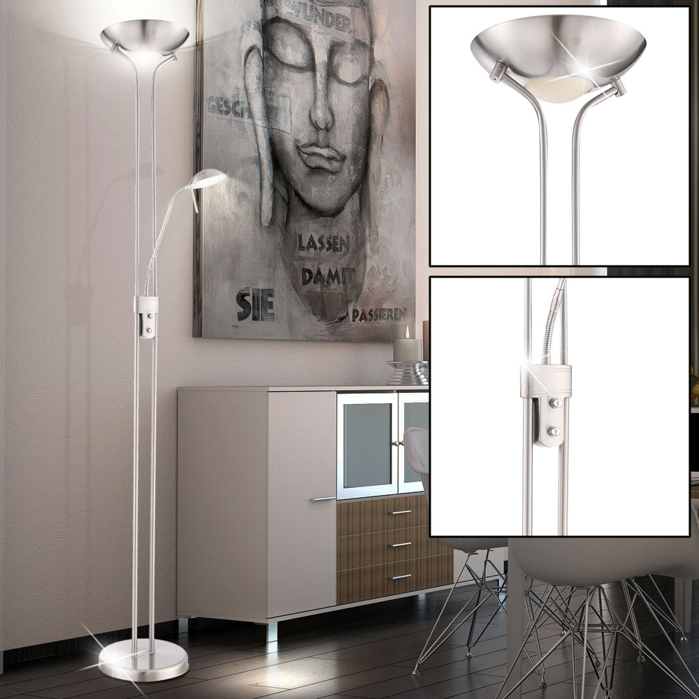 LED Deckenfluter mit Leselicht in Nickel-Optik LEONAS – Bild 2