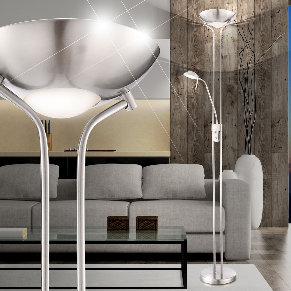 LED Deckenfluter mit Leselicht in Nickel-Optik LEONAS – Bild 5
