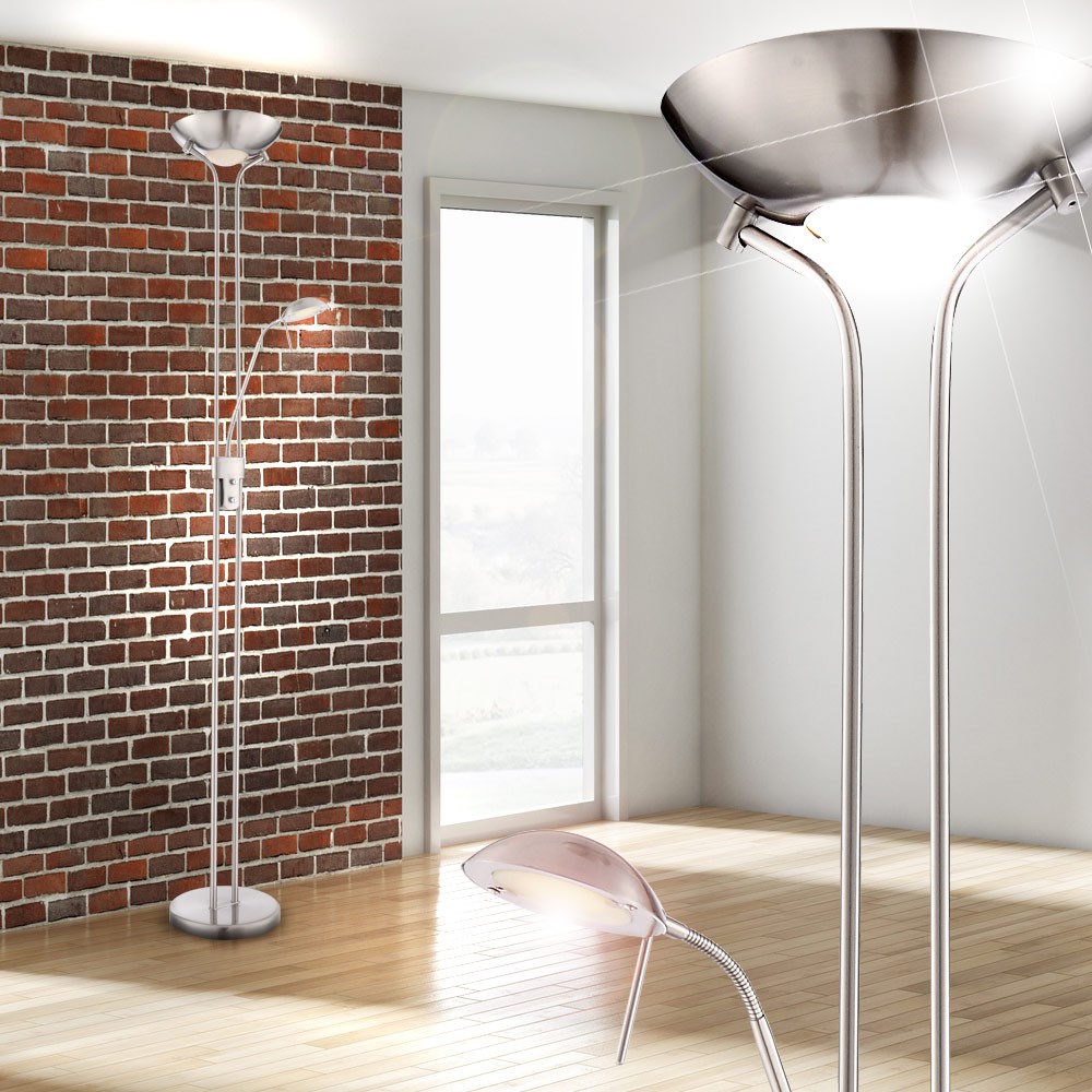 LED Deckenfluter mit Leselicht in Nickel-Optik LEONAS – Bild 9