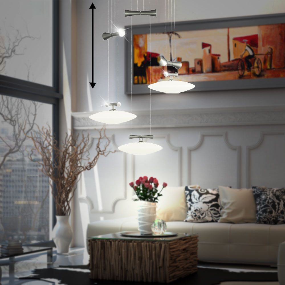 Design Pendulum Hanging Lamp Dining Room Nickel Glass