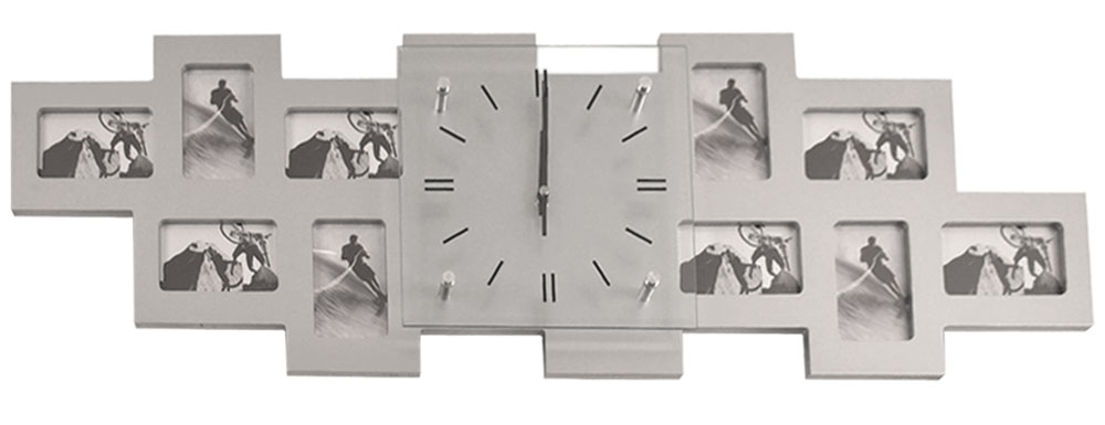 Wanduhr mit 10 Bilderrahmen in silber – Bild 1