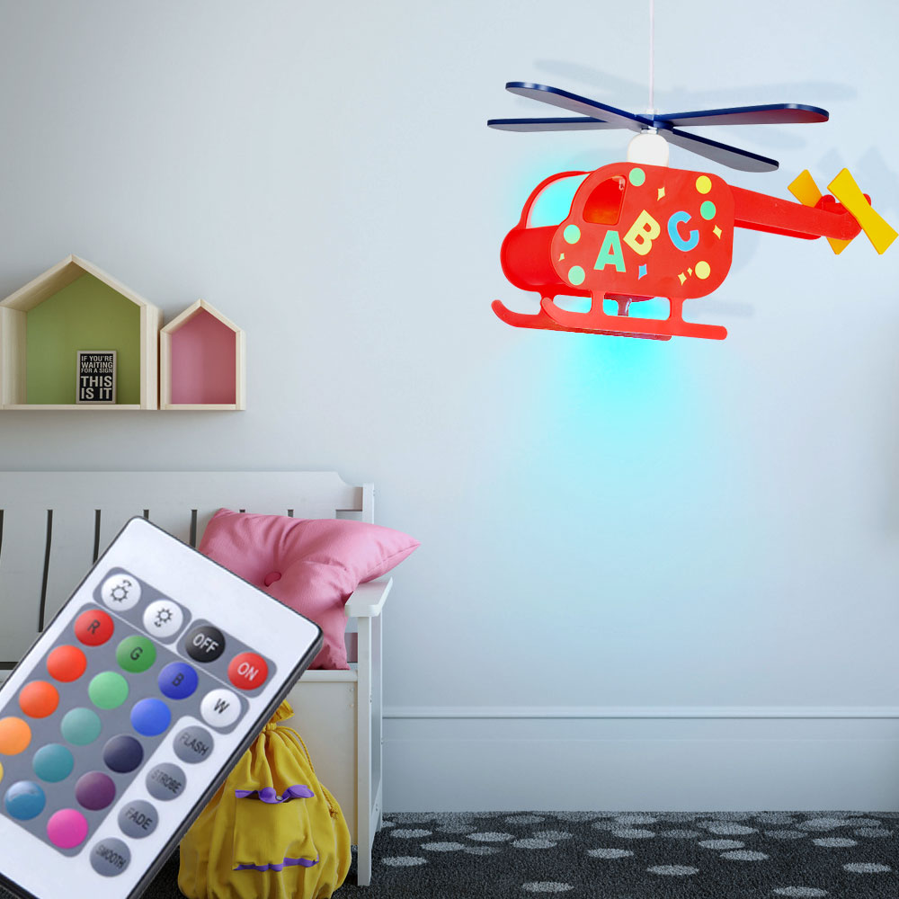 LED Decken Hängelampe Hubschrauber Jungen Mädchen Kinderzimmer RGB Fernbedienung 