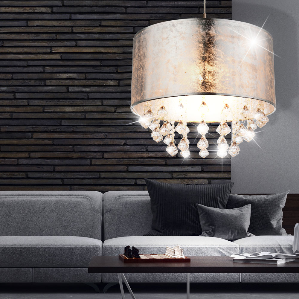 Decken Pendel Leuchte Ess Zimmer Hänge Beleuchtung Textil silber Big Light