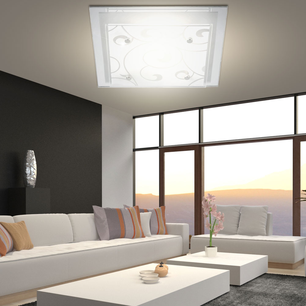 Design Deckenbeleuchtung Glas satiniert Dekor Wohnzimmer Leuchten Lampen Muster 