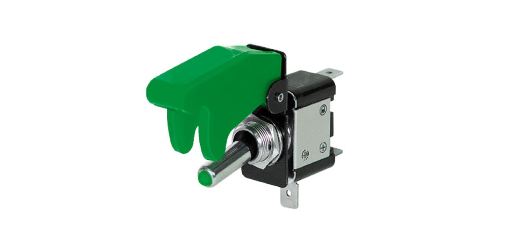 Kill-Switch mit Schutzkappe und LED, 12V/35A, grün Kippschalter
